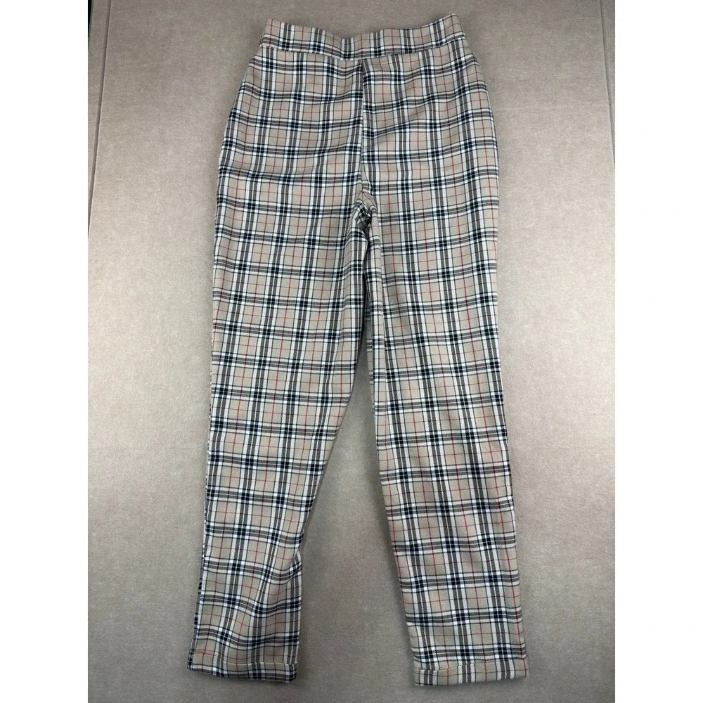 Nasty Gal Pants Womens US Size 6‎ Beige Plaid High Rise UK Made